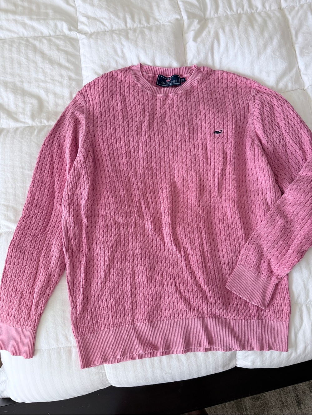 Vineyard Vines Men's Cable Knit Crewneck Sweater Bubblegum Pink